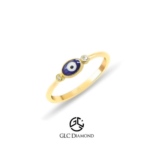 14K Yellow Gold Blue Evil Eye Ring