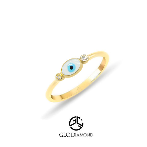 14K Yellow Gold Evil Eye Ring with Diamonds