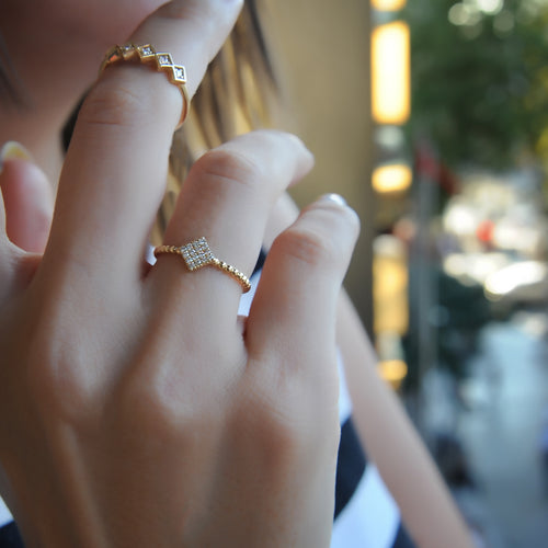 14K Gold Diamond Pave Square Shape Ring