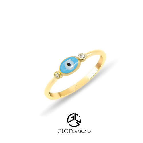 14K Rose Gold Evil Eye Ring with Diamonds