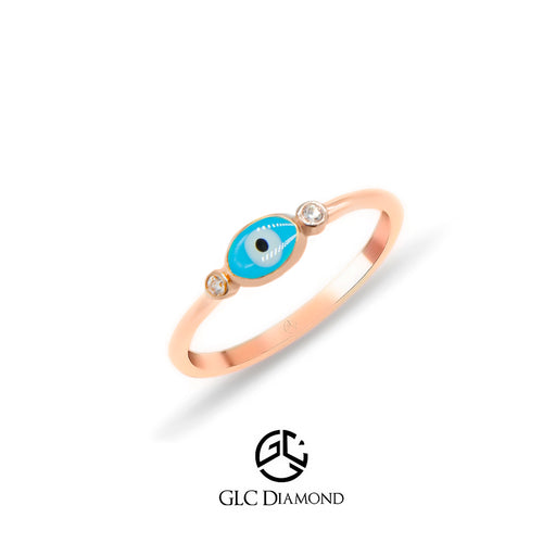 14K Rose Gold Evil Eye Ring with Diamonds