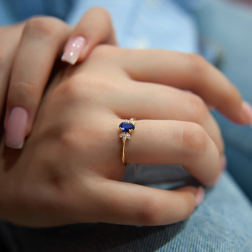 14K Solid Gold Oval Cut Sapphire Ring