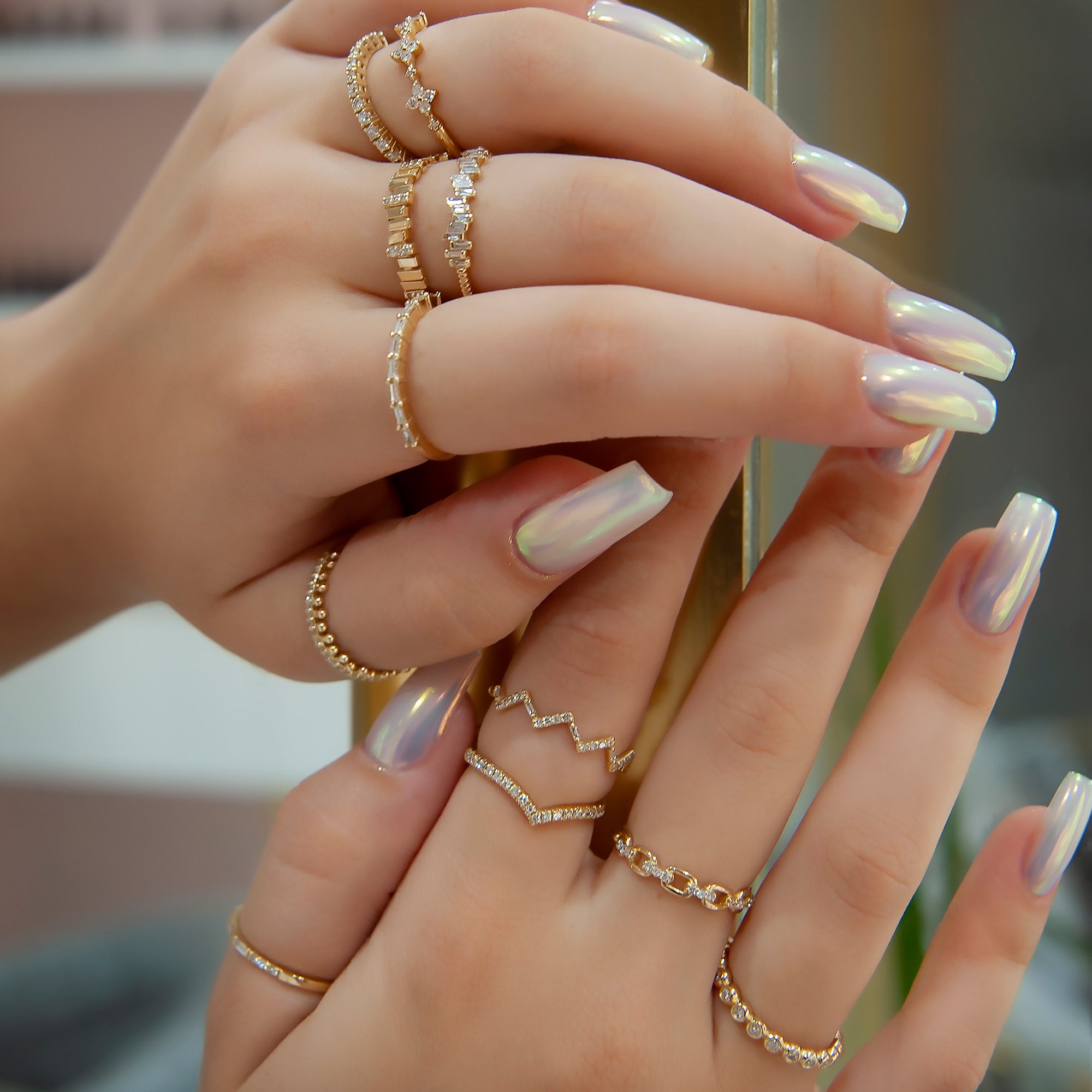 14K Solid Gold Petite Diamond Distance Band