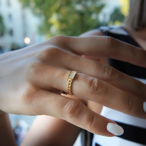 14K Solid Gold Chain Ring