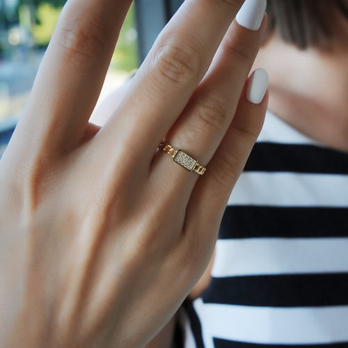 14K Solid Gold Chain Ring