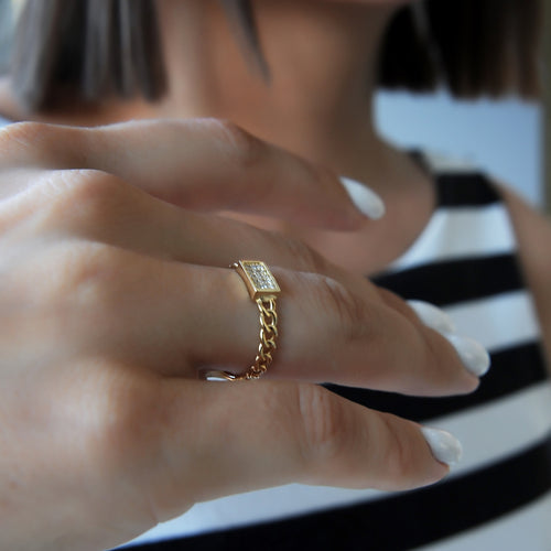 14K Solid Gold Chain Ring