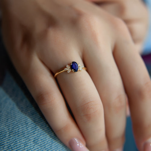 14K Solid Gold Oval Cut Sapphire Ring