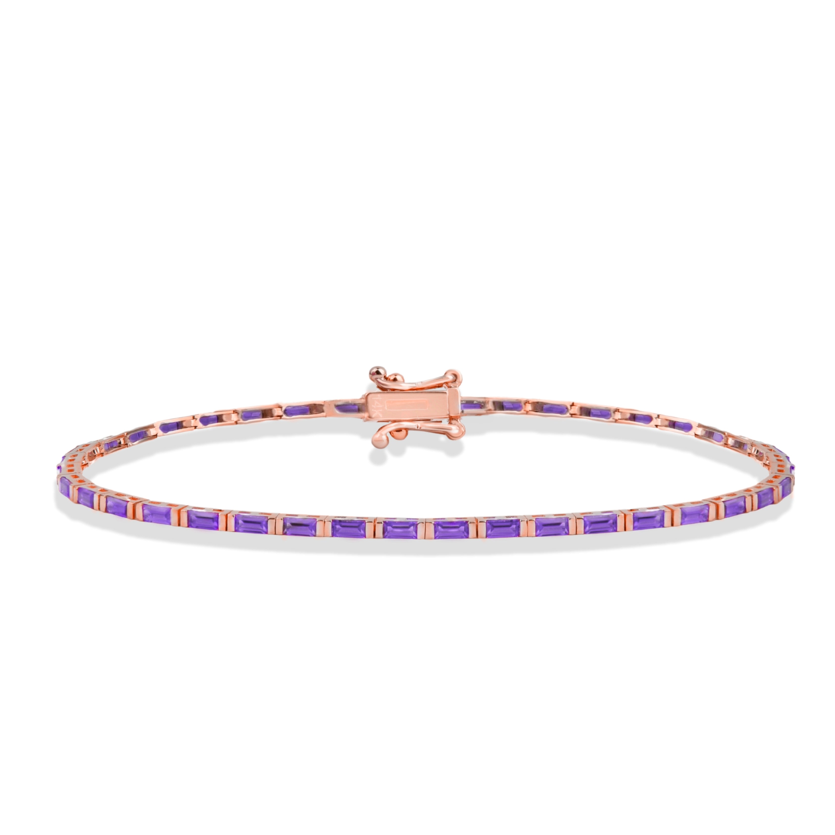 14K Gold Baguette Amethyst Tennis Bracelet / Dainty Amethyst Line Bracelet in Solid Gold