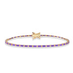 14K Gold Baguette Amethyst Tennis Bracelet / Dainty Amethyst Line Bracelet in Solid Gold