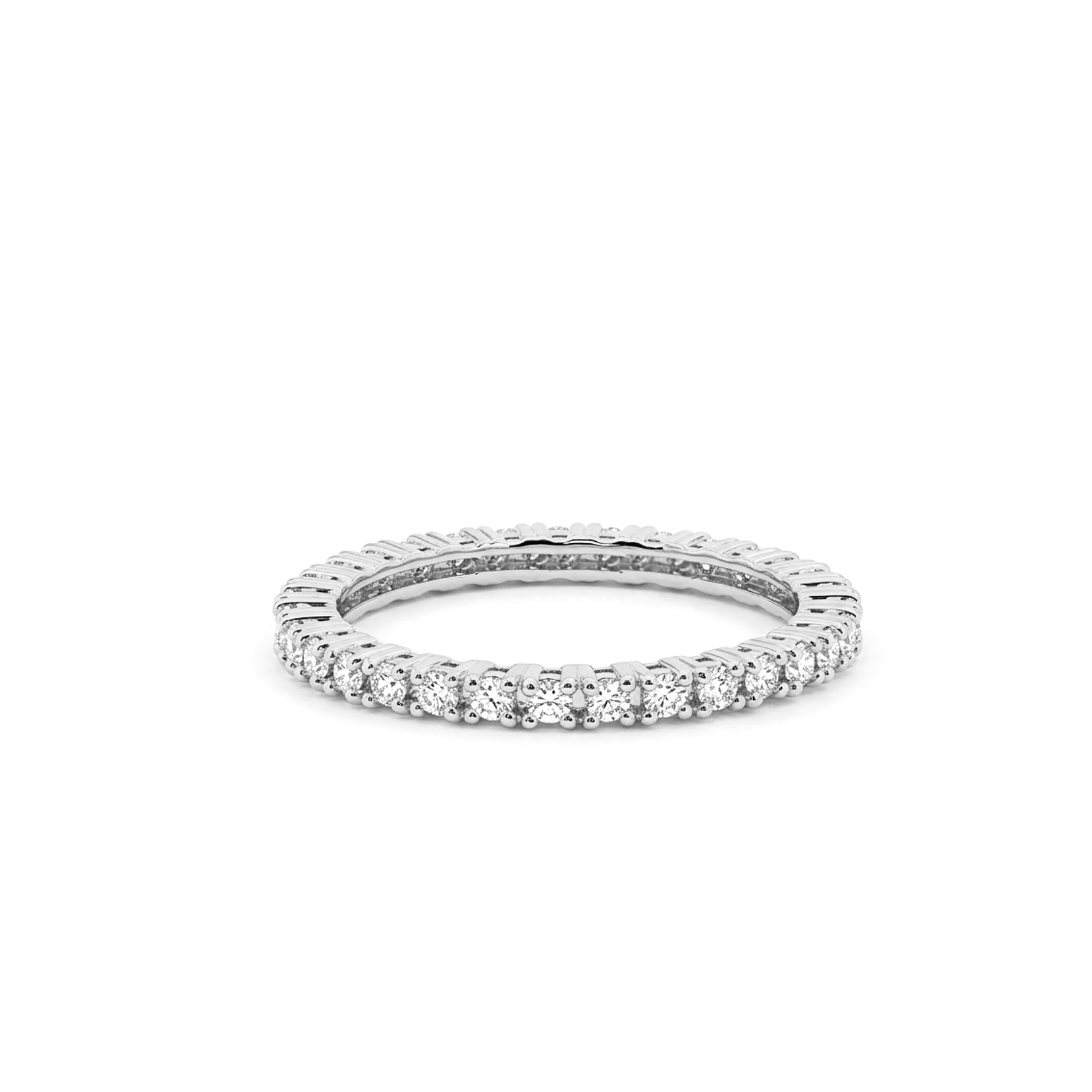 14K Solid Gold Diamond Eternity Ring / Thin Pave Wedding Band