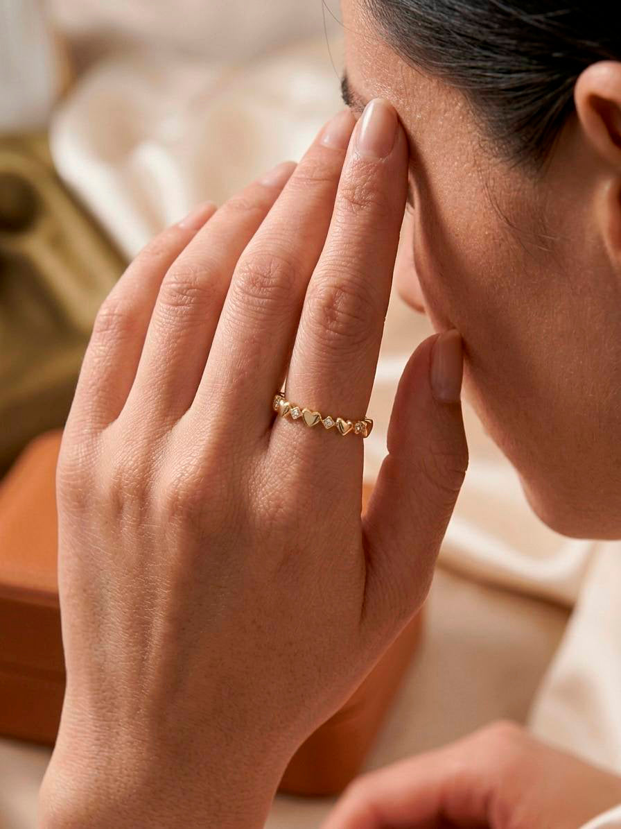 Diamond Stackable Heart Ring, Diamond Heart Band Ring, Love Heart Ring, 14K Gold Heart Ring