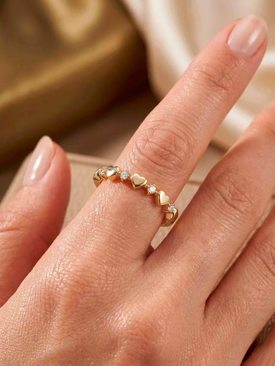 Diamond Stackable Heart Ring, Diamond Heart Band Ring, Love Heart Ring, 14K Gold Heart Ring
