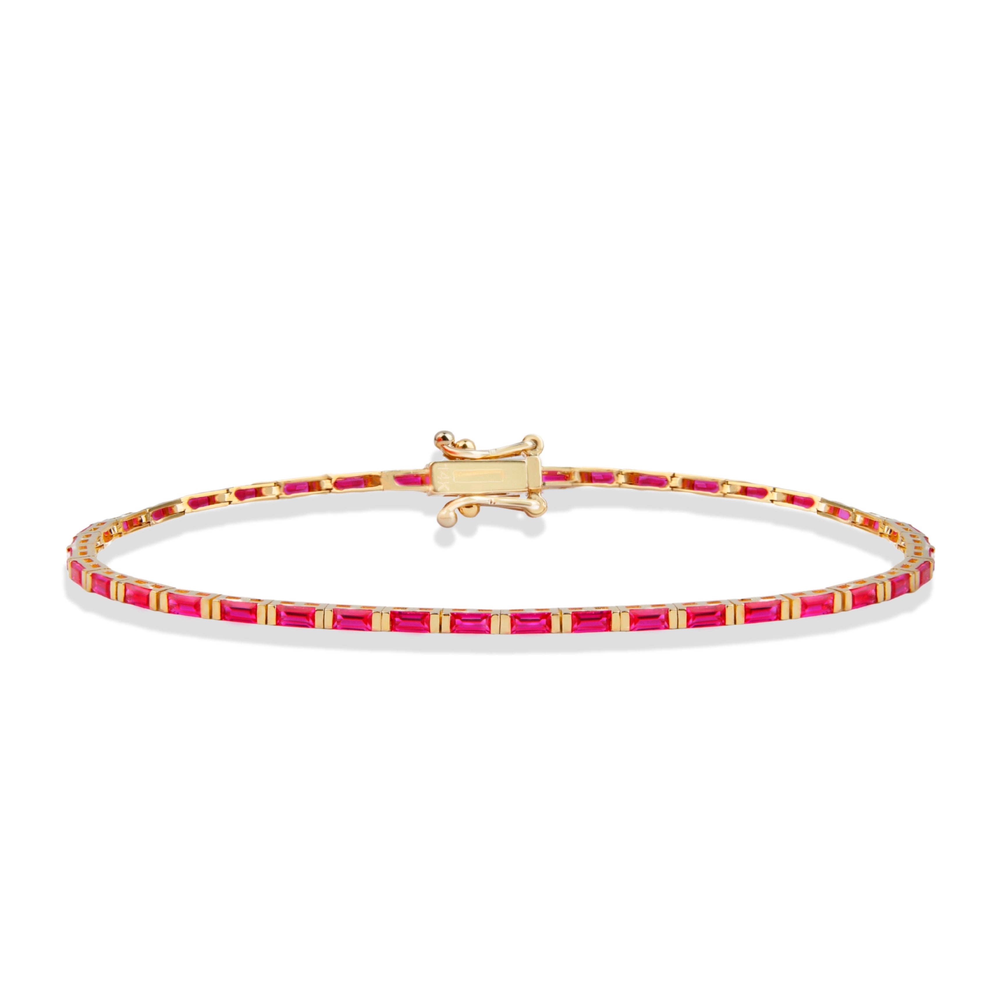 14K Gold Ruby Baguette Tennis Bracelet / Red Gemstone Line Bracelet