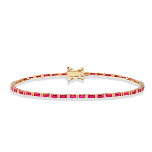 14k Gold Ruby Baguette Tennis Bracelet / Red Gemstone Line Bracelet