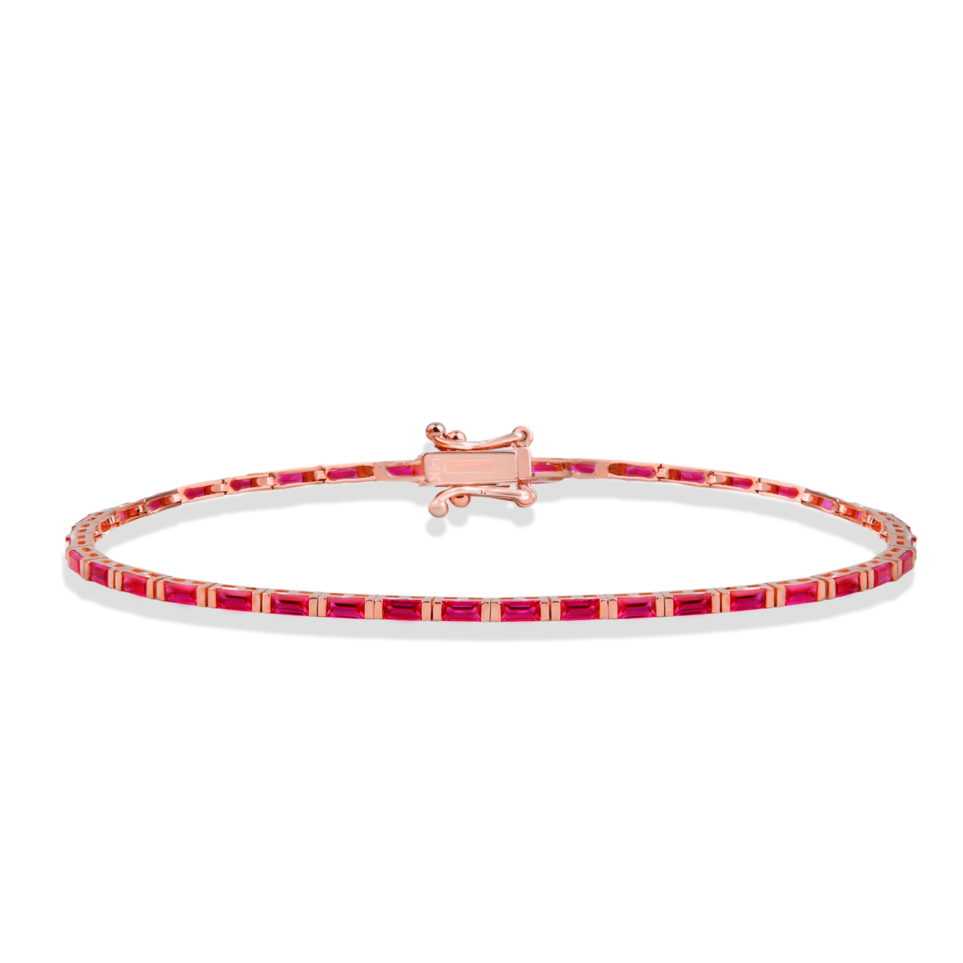 14K Gold Ruby Baguette Tennis Bracelet / Red Gemstone Line Bracelet