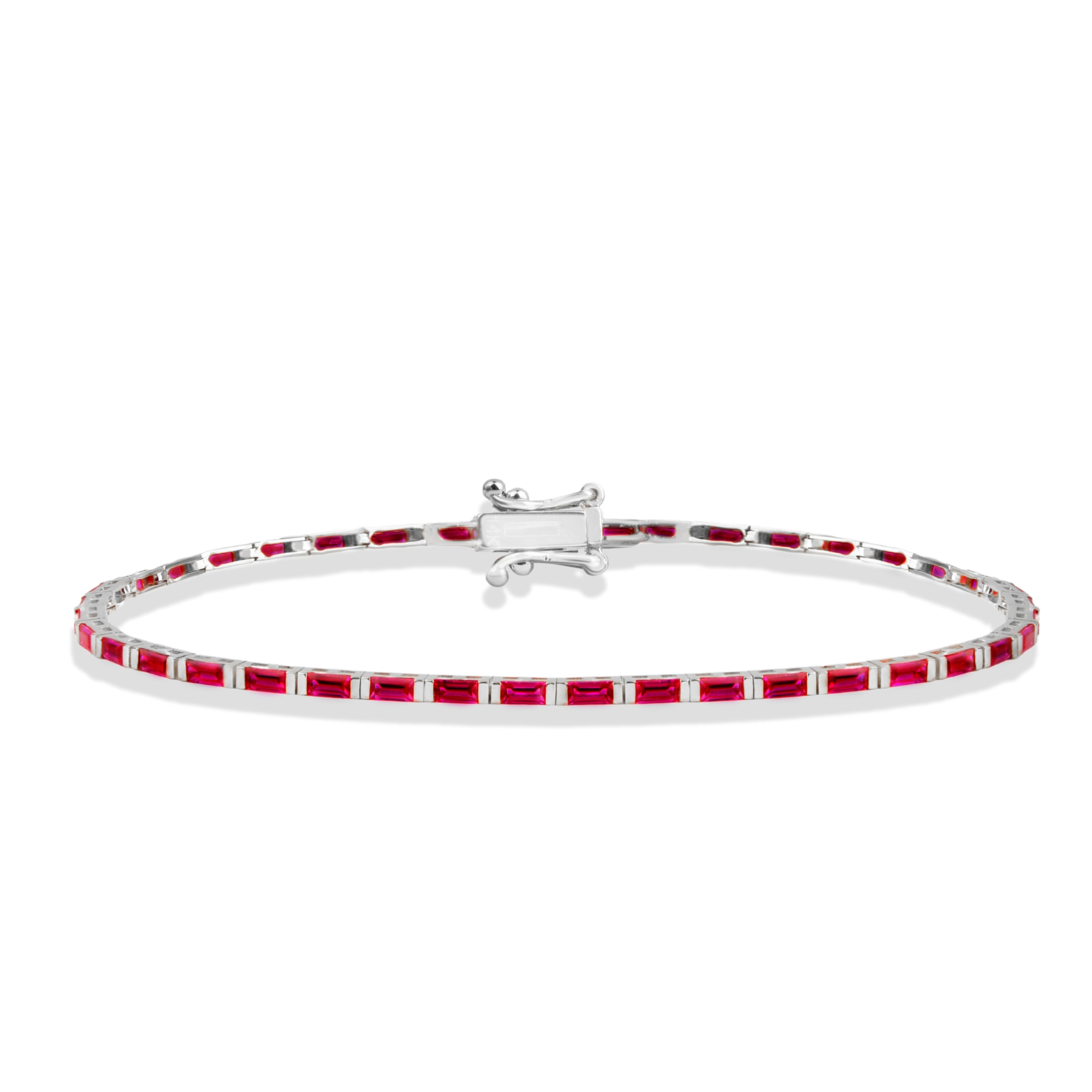 14K Gold Ruby Baguette Tennis Bracelet / Red Gemstone Line Bracelet