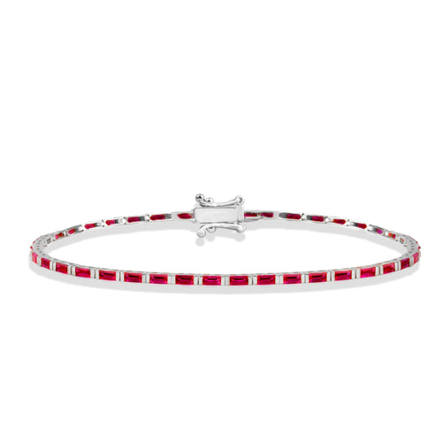 14k Gold Ruby Baguette Tennis Bracelet / Red Gemstone Line Bracelet