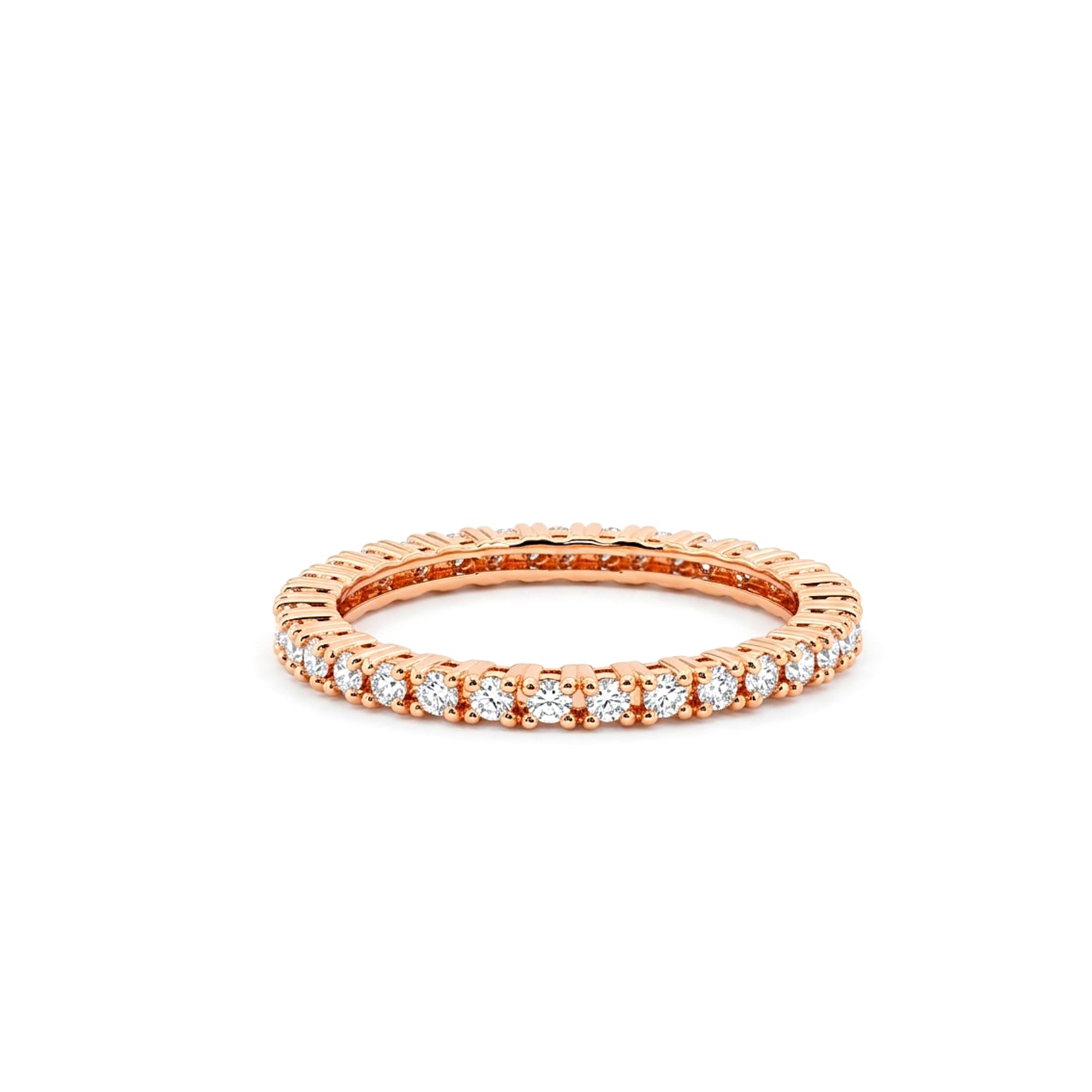 14K Solid Gold Diamond Eternity Ring / Thin Pave Wedding Band