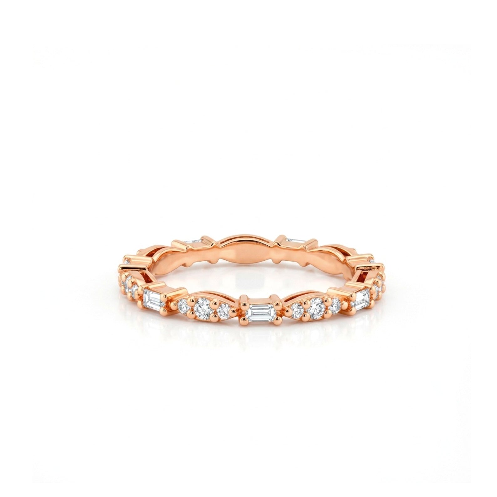 14K Gold Baguette and Round Diamond Ring / Cluster Wedding Band