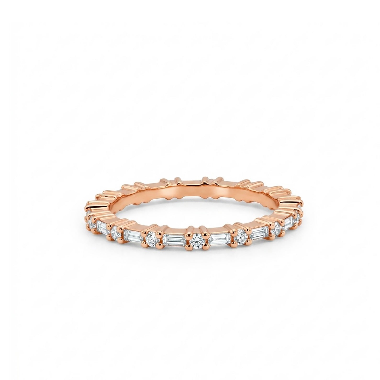 14K Gold Full Eternity Diamond Ring / Baguette Wedding Band