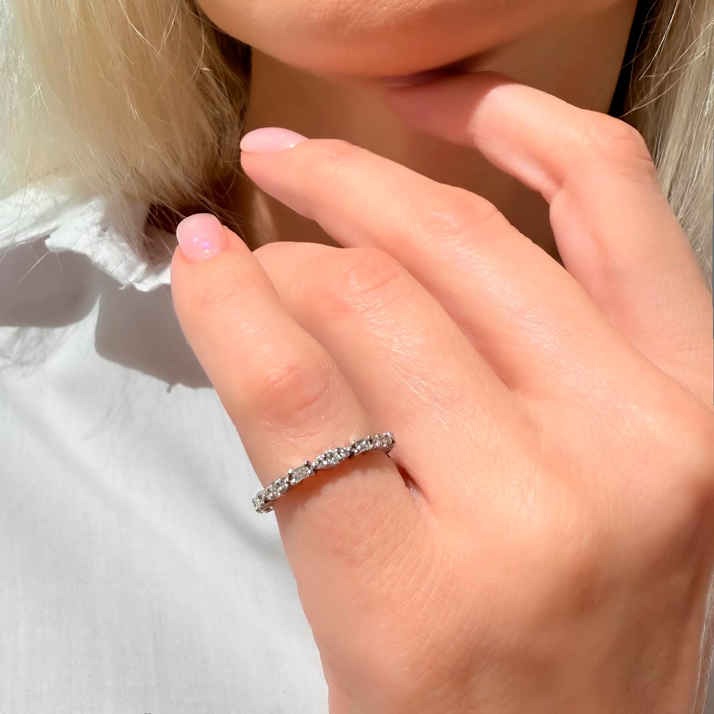 14K Gold Baguette and Round Diamond Ring / Cluster Wedding Band