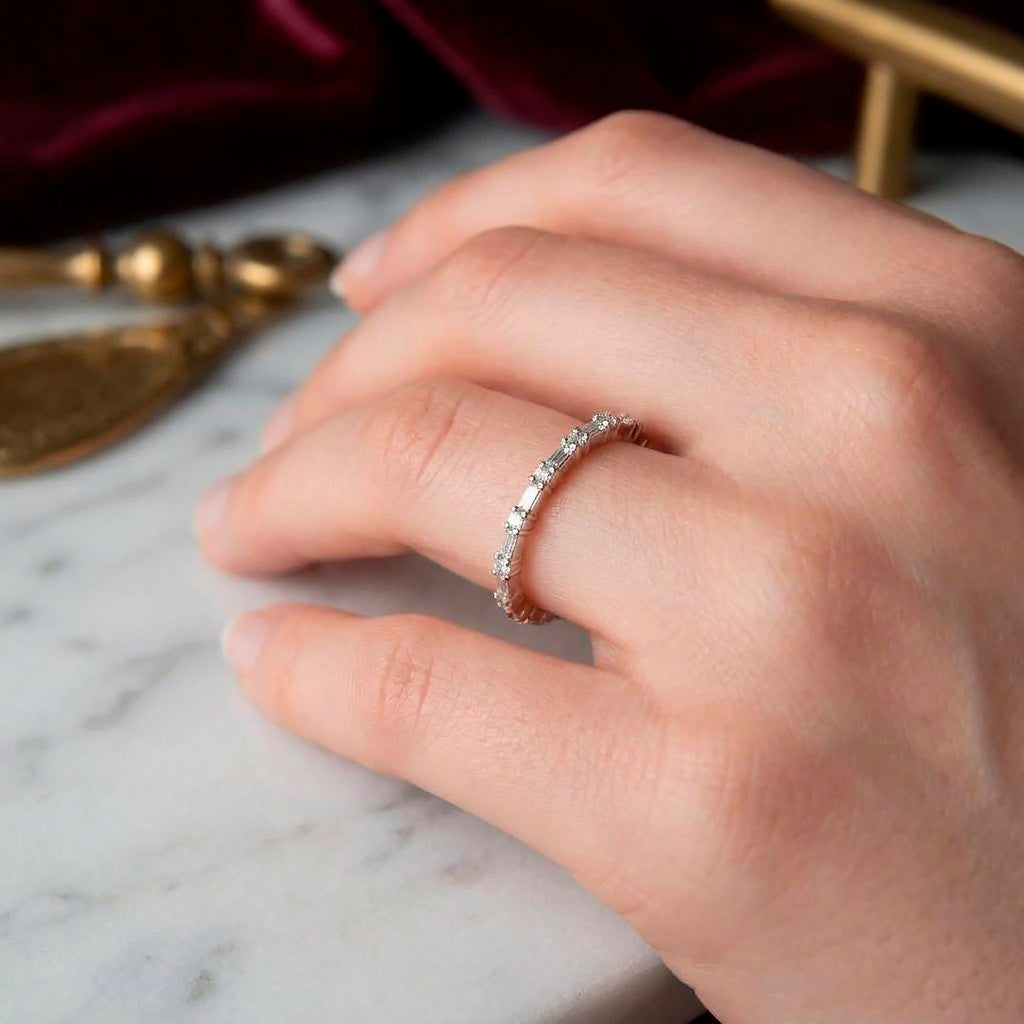 14K Gold Full Eternity Diamond Ring / Baguette Wedding Band