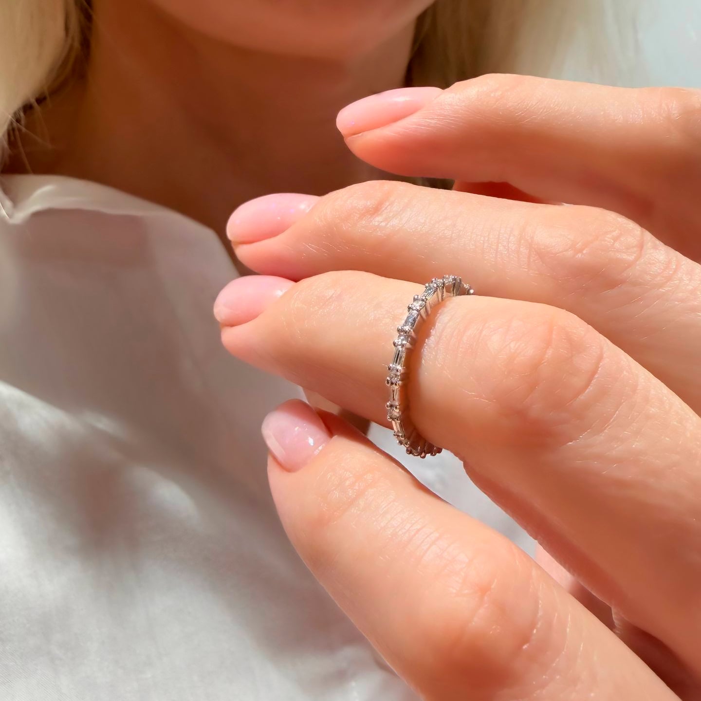 14K Gold Full Eternity Diamond Ring / Baguette Wedding Band