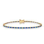 14K Gold Sapphire Baguette Tennis Bracelet / Solid Gold Blue Gemstone Line Bracelet