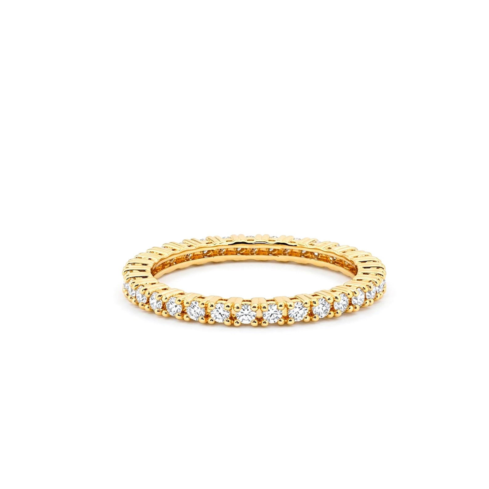 14K Solid Gold Diamond Eternity Ring / Thin Pave Wedding Band