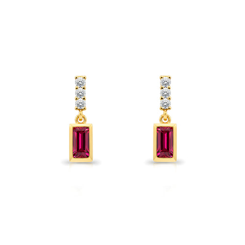 14K Gold Ruby Baguette Earrings