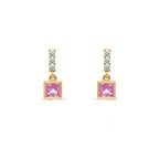 14K Gold Pink Sapphire Square Earrings