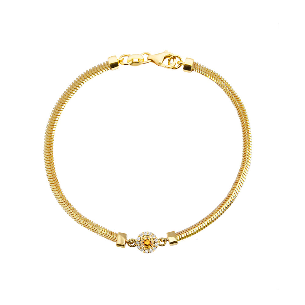 14K Gold Round Citrine Bracelet / Yellow Gemstone Bracelet