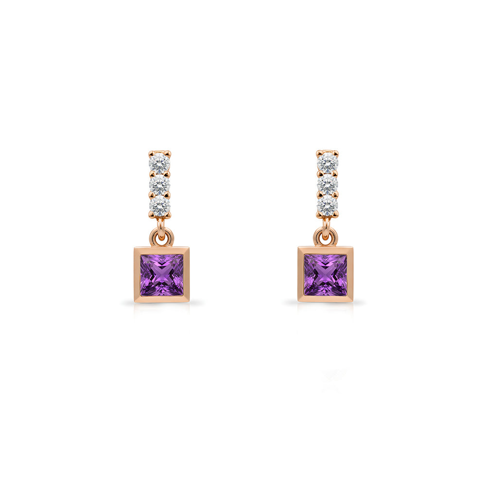 14K Gold Amethyst Square Earrings