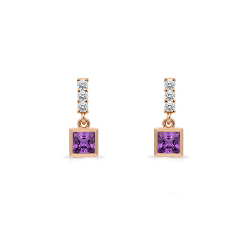 14K Gold Amethyst Square Earrings