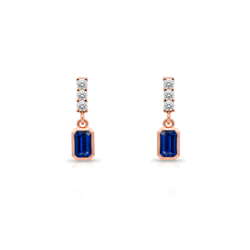 14K Gold Blue Sapphire Rectangular Earrings