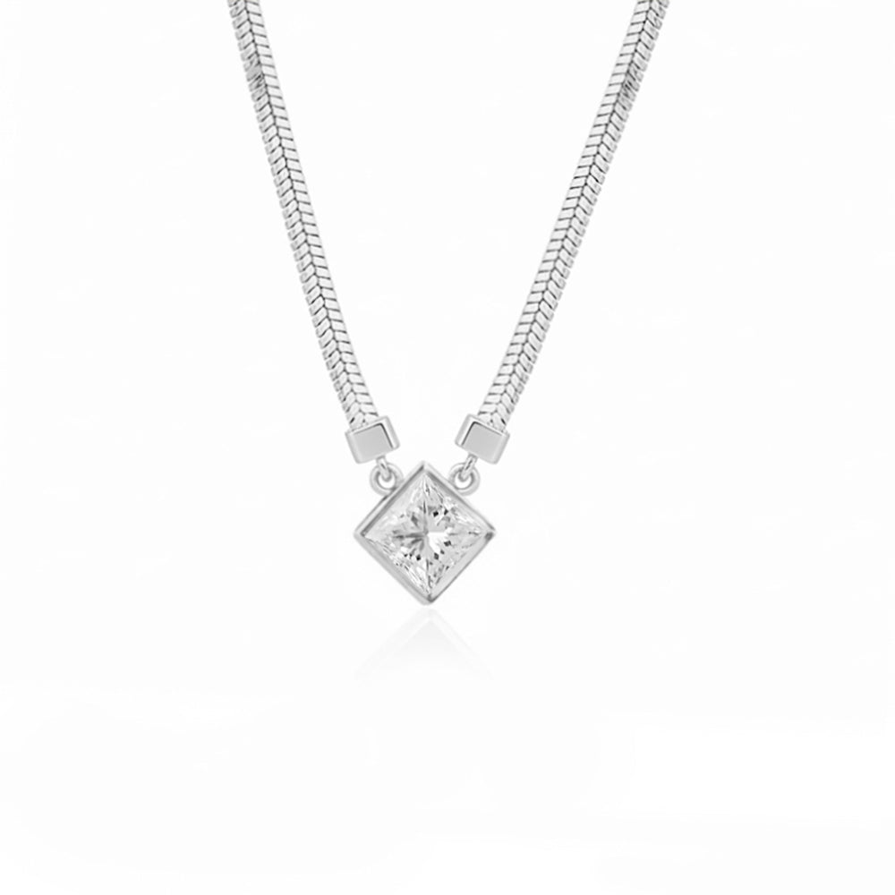 14K Gold Princess Cut White Sapphire Pendant