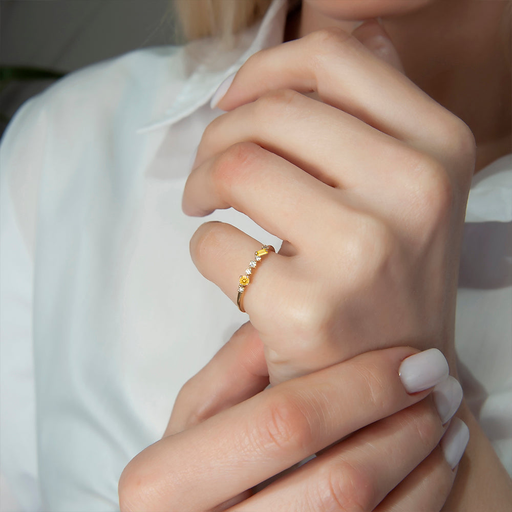 14K Gold Citrine Baguette Ring / Romantic Gift