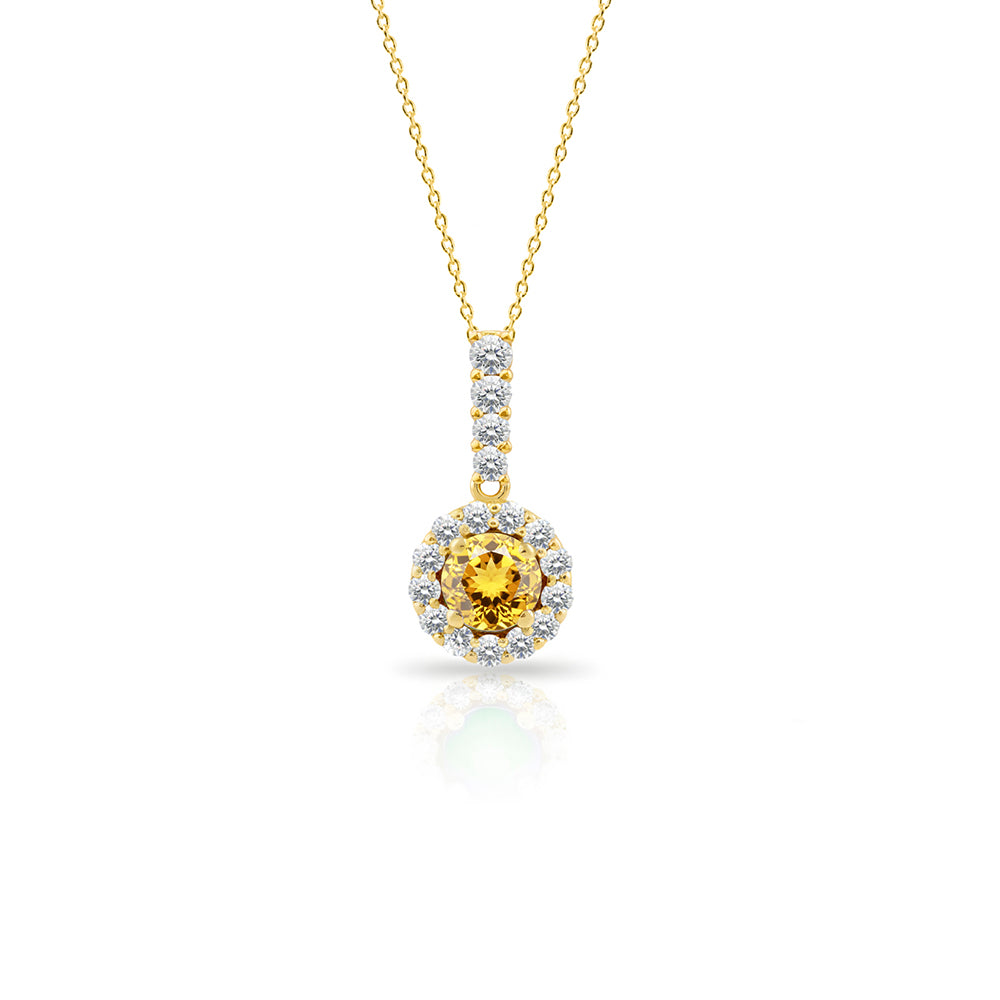 14K Gold Round Citrine Necklace