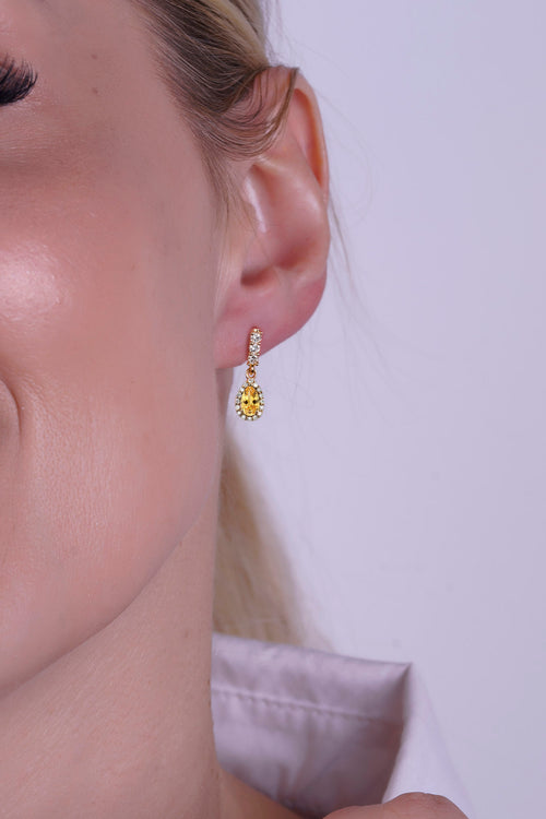 14K Gold Citrine Drop Earrings