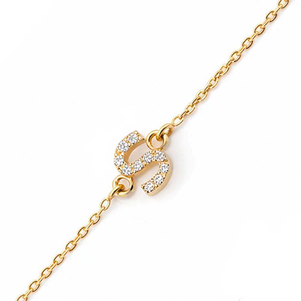 14K Gold Initial S Bracelet / Diamond Letter Bracelet