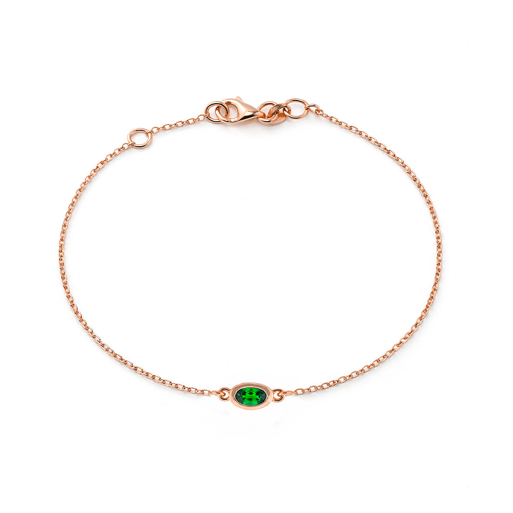 14K Gold Natural Oval Emerald Bracelet
