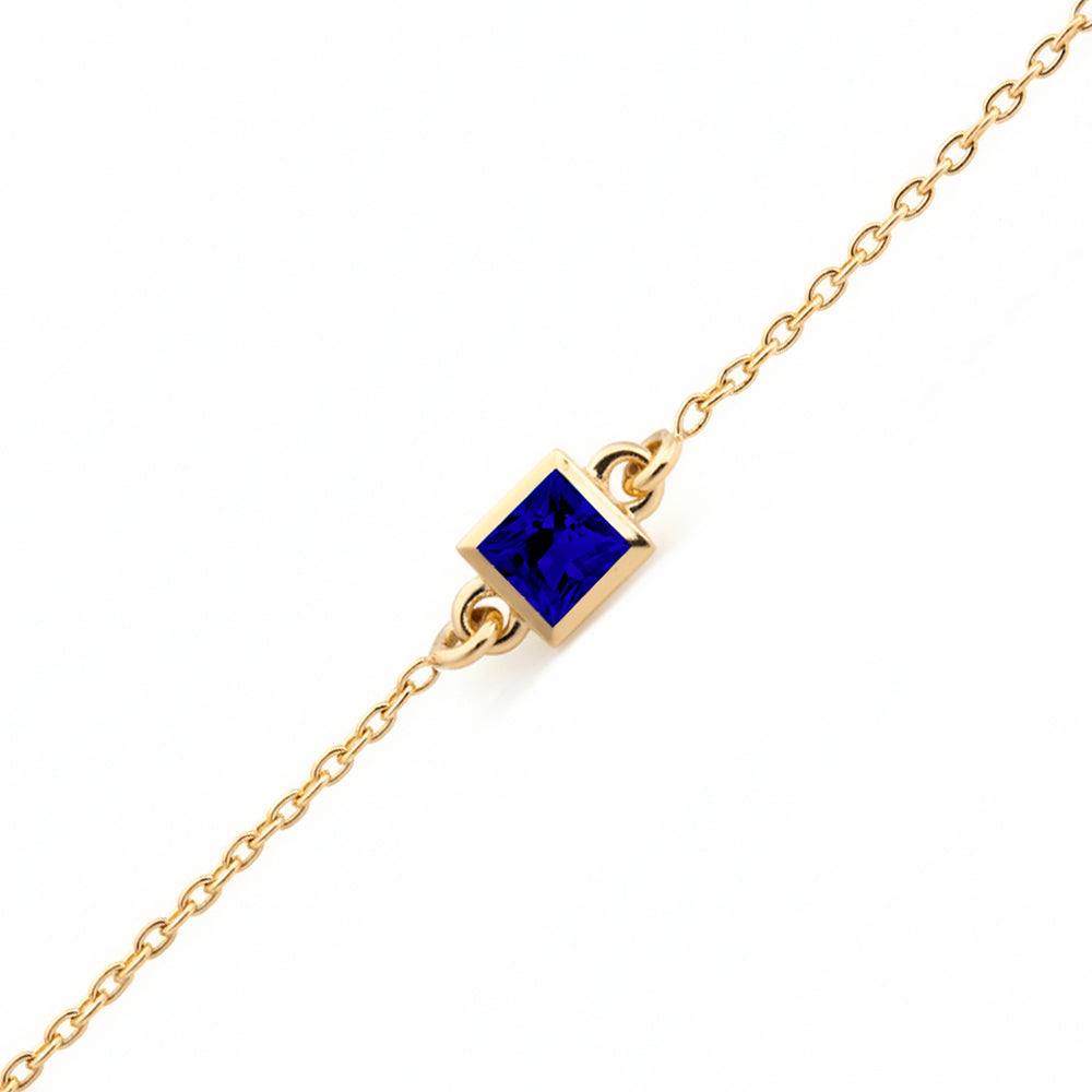 14K Gold Princess Cut Sapphire Bracelet, Birthday Gift