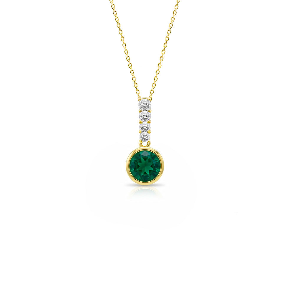 14K Gold Natural Emerald Diamond Necklace