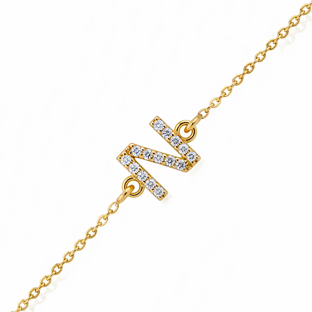 Diamond Initial Bracelet / 14K Gold Letter N Bracelet