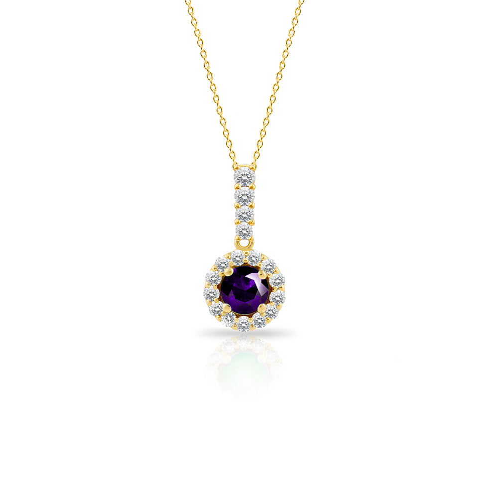 Round Amethyst Halo Necklace