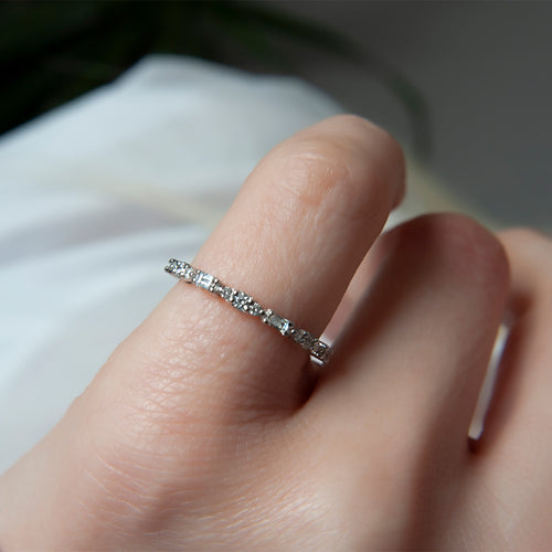 14K Gold Baguette & Round Diamond Band