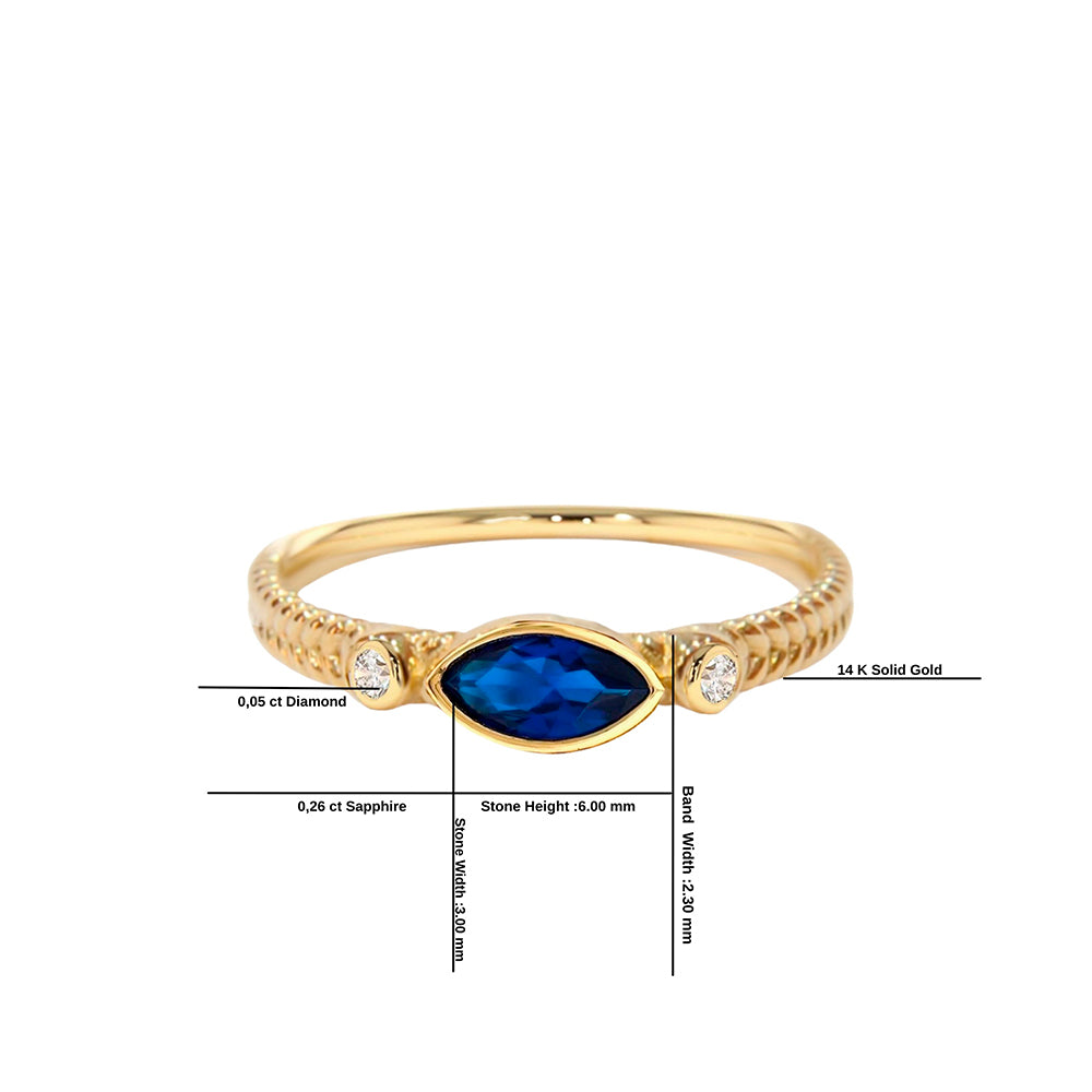 14K Gold Natural Sapphire Marquise Ring