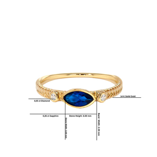 14K Gold Natural Sapphire Marquise Ring