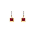 14K Gold Ruby Square Earrings