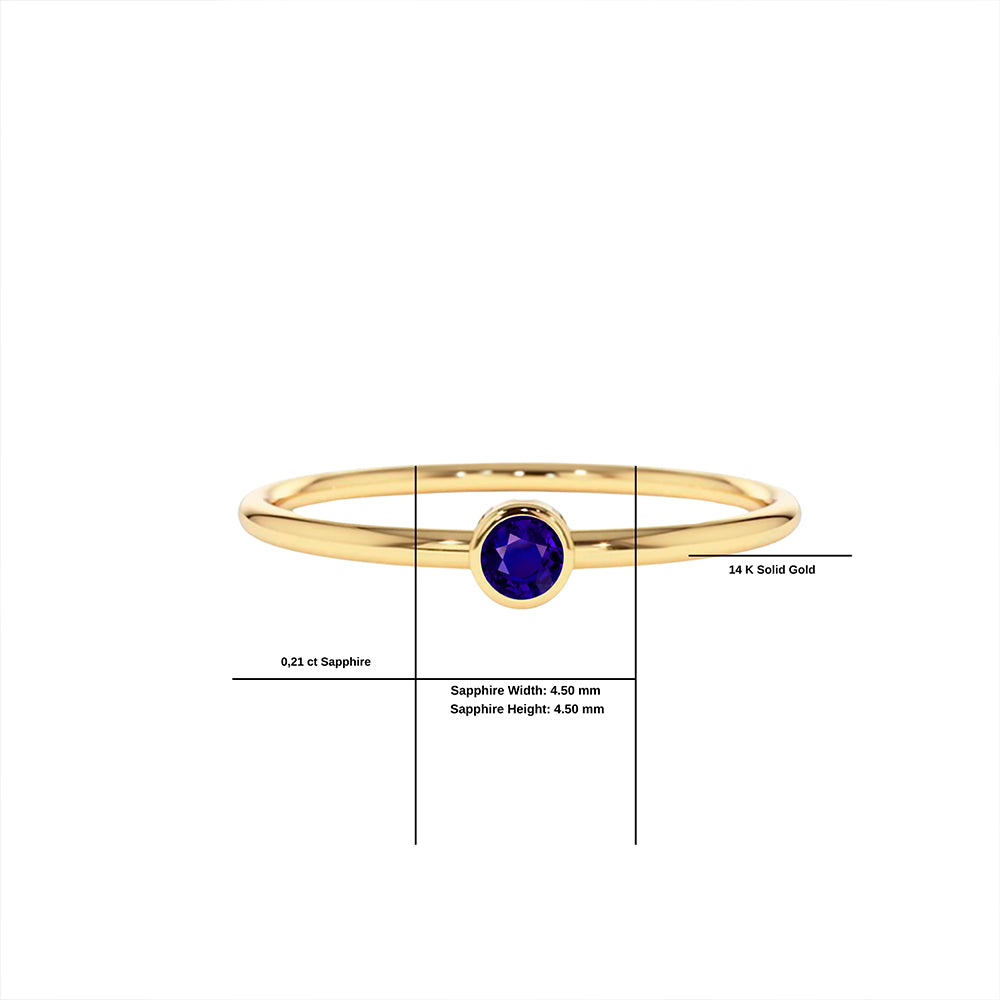 14K Gold Round Cut Solitaire Sapphire Ring